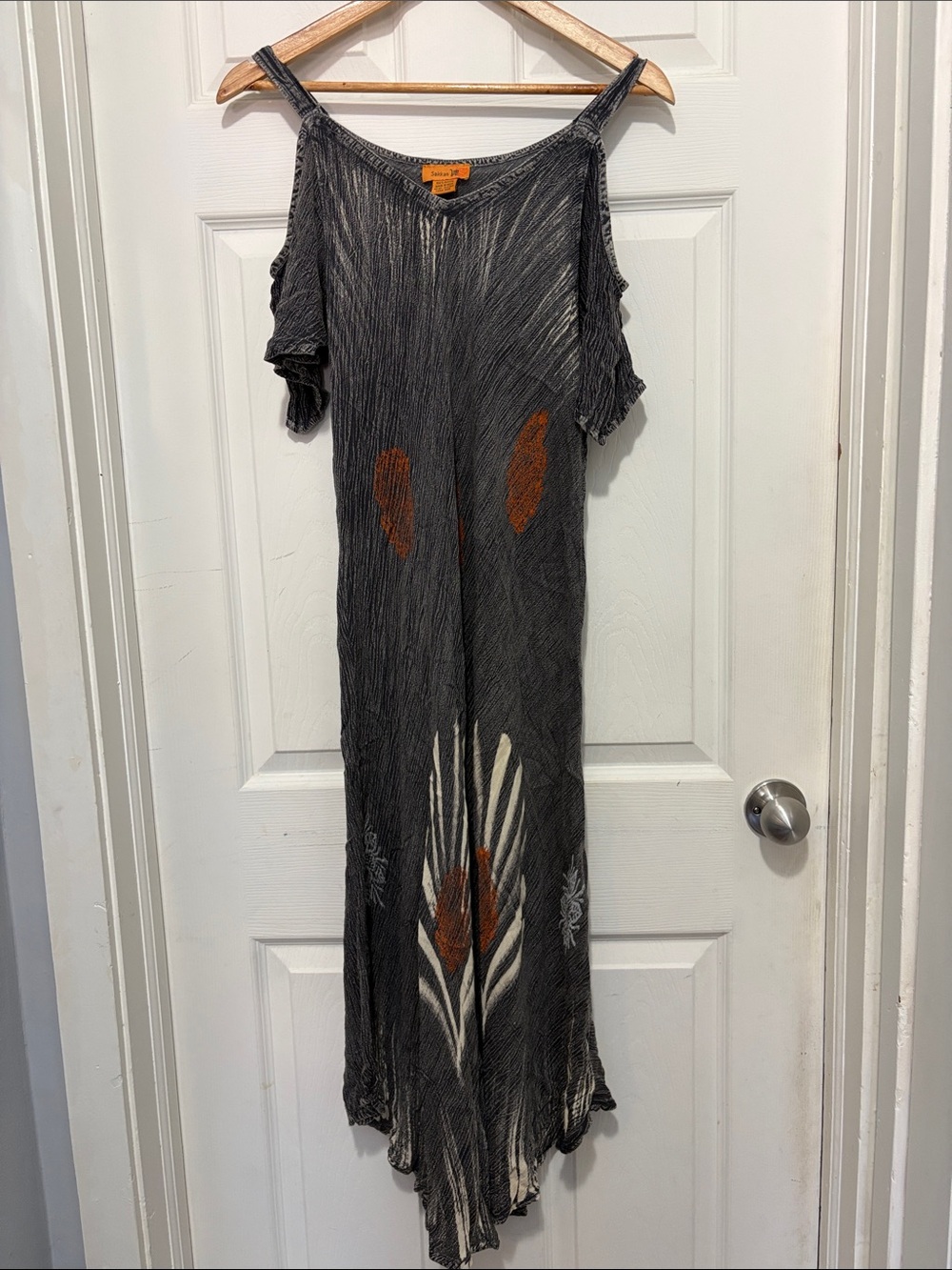 Boho Cold-Shoulder Sakkas Caftan Style Maxi Dress in Charcoal Floral Accents